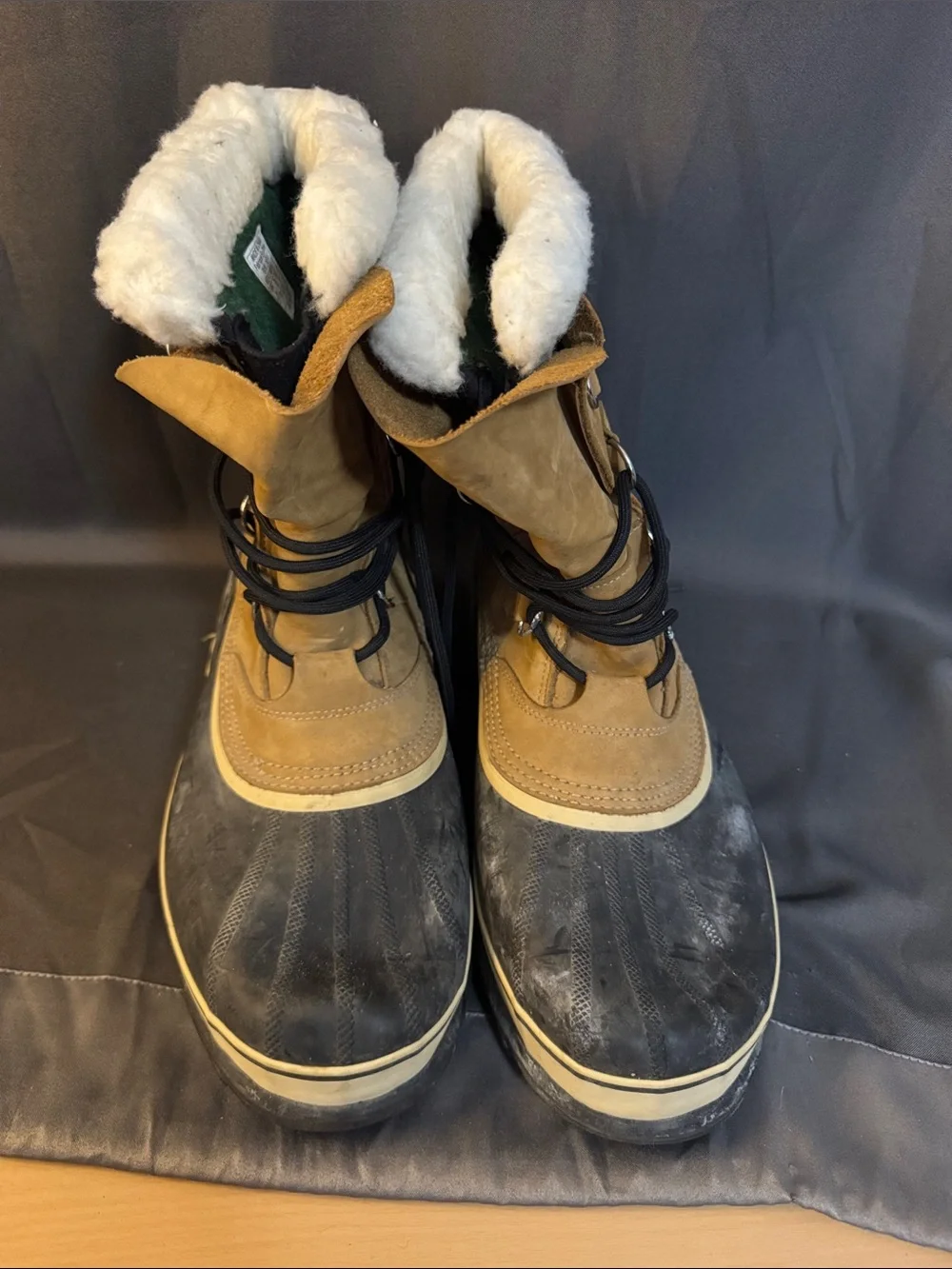 Sorel Men's Tan and Black Waterproof Winter Boots with Shearling Collar